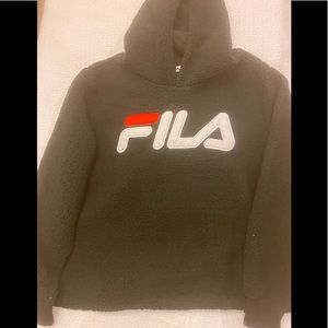FILA Logo Hoodie Pullover Sweatshirt Black Size 1X